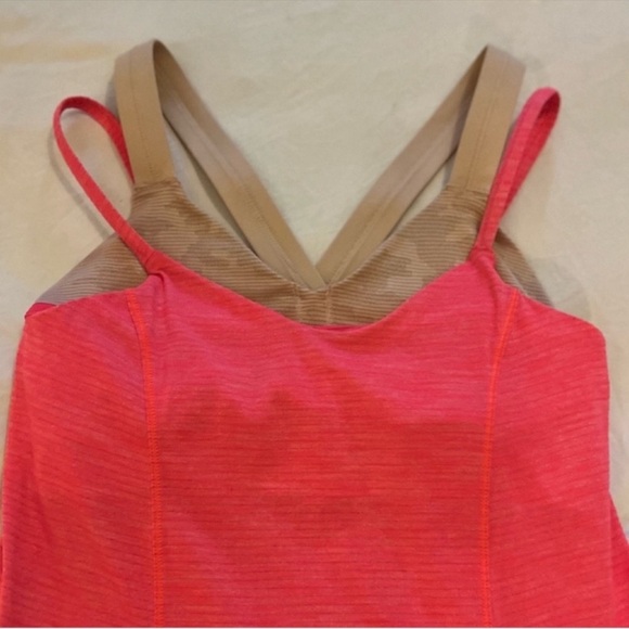 Lululemon Run For Gold Tank Heathered Electric Coral nude sports bra tank top - Picture 8 of 16